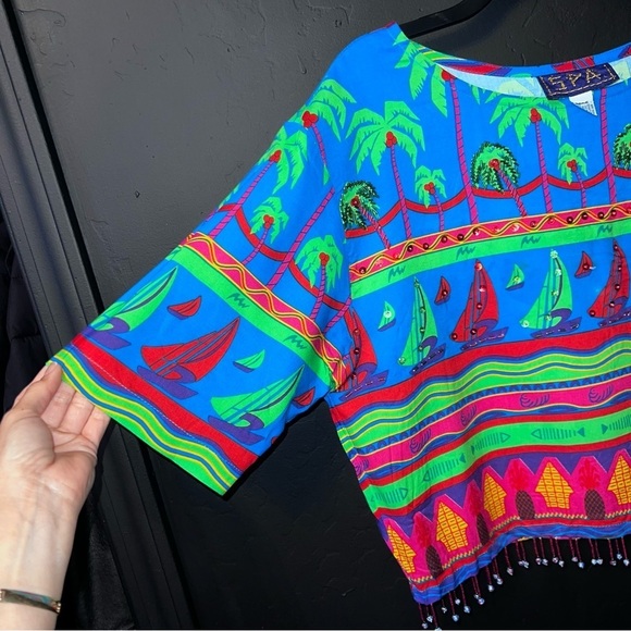 SPA by Chicos women L Cropped Top
Colorful Art to Wear sequin palm trees fringe - Picture 4 of 10